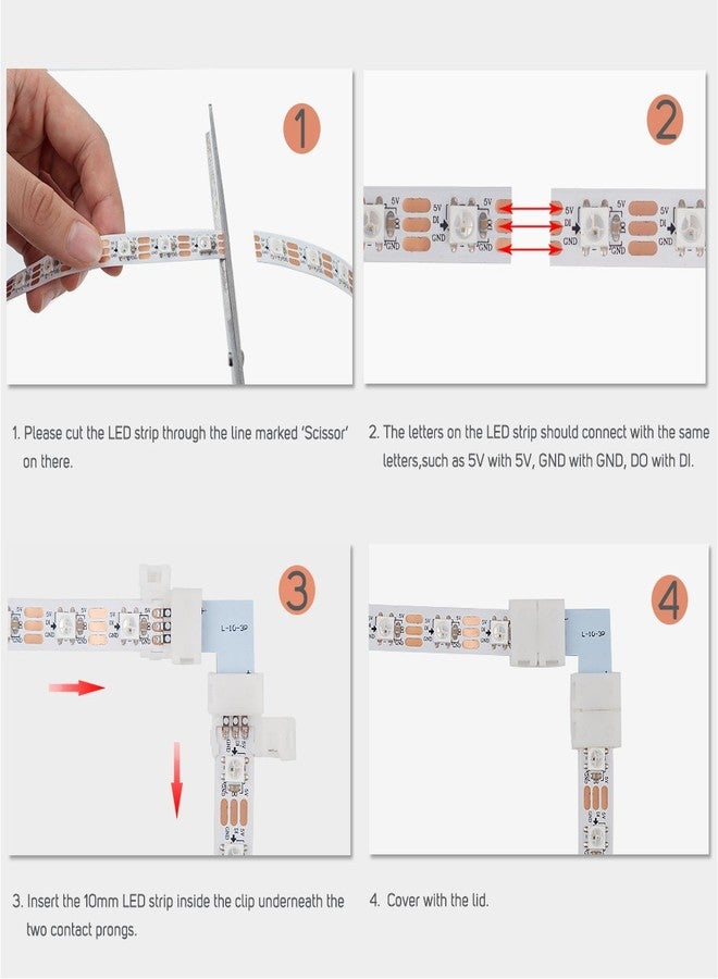 BTF-LIGHTING مجموعة BTF-LIGHTING من 10 موصلات زاوية قائمة على شكل حرف L، ثلاثية الأطراف، بعرض 10 مم (0.39 بوصة)، بدون لحام، لشرائط LED من طراز WS2811 وWS2812B وSK6812. لا تدعم شرائط LED ذات 144 مصباح LED/متر أو مصابيح ALTOVE LED. - Image 3